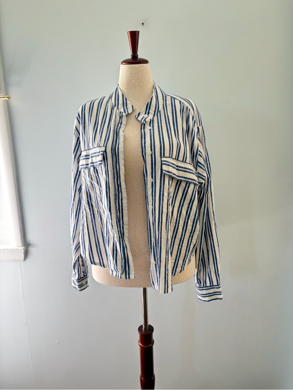 Karen Kane Cotton Striped Button Down Shirt - Picture 5 of 14